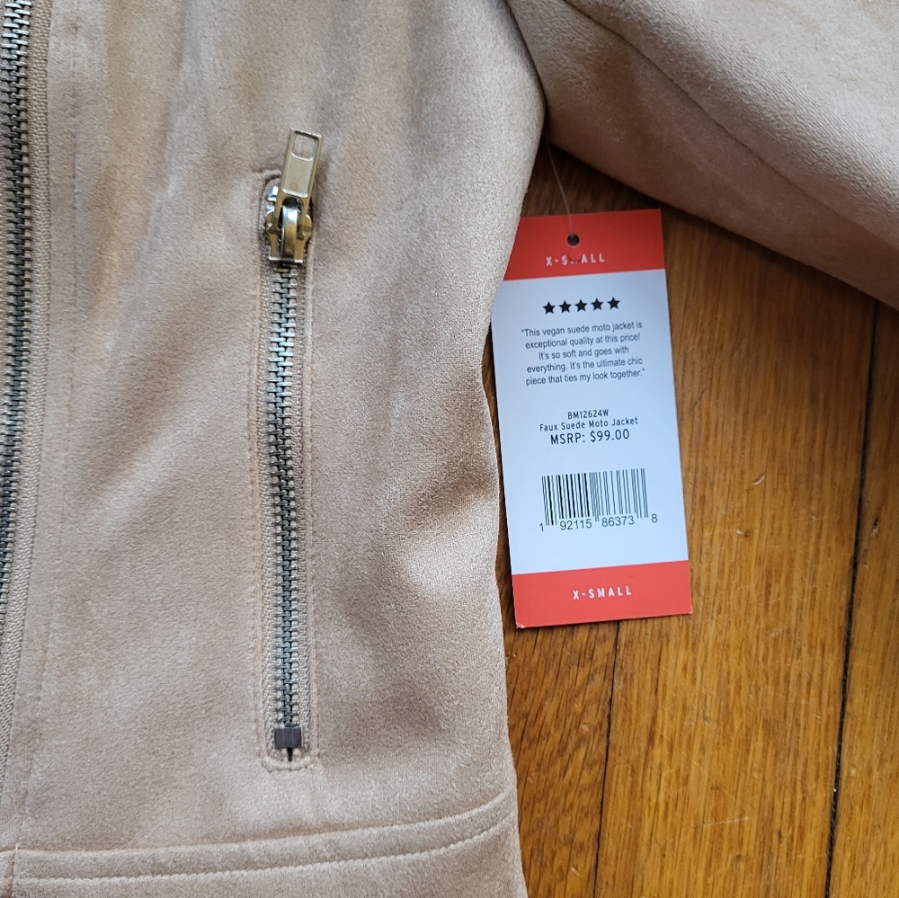 BB Dakota by Steve Madden Beige vegan/faux suede moto‎ jacket. Women's XS - Picture 2 of 6